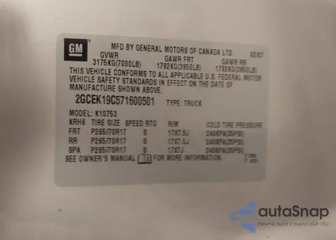 2007 Chevrolet Silverado 1500 Lt1 из США, поврежденный, VIN 2GCEK19C571600501